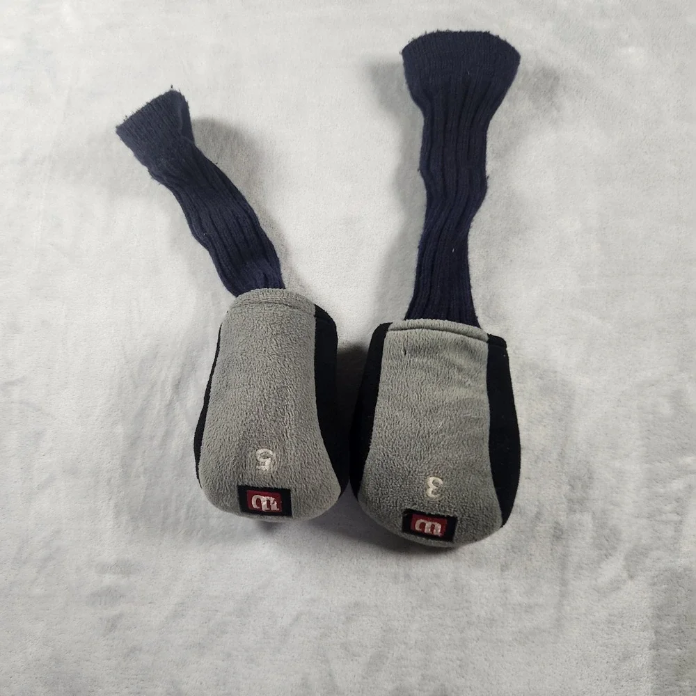 Wilson Grey Black 3 & 5 Wood Fur Fuzzy Sock Golf Head Covers VTG‎